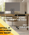 5 Pack 16 Inch J Channel Cable Management Kit For Under Desk Setup shown mounted under and along table, black raceways.