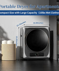 Portable Dryer for Apartments, compact size with 10lbs capacity, 15.75x18.89x22.05 inches dimensions, stainless steel design.
