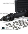 Premium Manual Hammer Impact Driver Set For Brake Caliper Screws Reversible 1/2 Inch Drive Beefy All Steel Construction showing case and bits