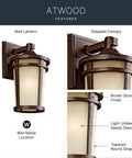 Atwood 11 Inch Outdoor Wall Light In Brown Stone Finish With Light Umber Mist Glass, 1 Light Exterior Wall Sconce