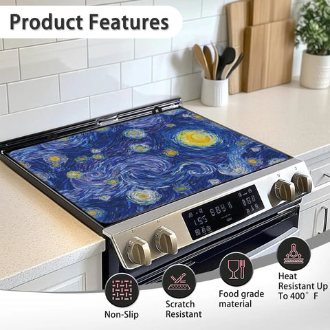 Abstract Blue Glowing Moon Stove Top Cover Protector For Electric And Induction Cooktops on kitchen counter