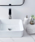 Rectangular Vessel Sink For Bathroom White Ceramic Above Counter Lavatory Basin 16 By 12 Inch Modern Sleek Look