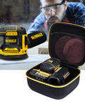 Hard Travel Case For Dewalt 20V Max Orbital Sander DCW210B Case Only with rugged shell, yellow zipper, shown open with sander inside