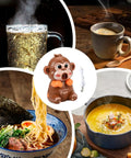 Rechargeable Usb Desktop Cooling Fan For Mugs And Bottles With Adjustable Speed Settings To Keep Coffee Tea Milk Water Frosty And Beat The Heat All Day Long with monkey design, on a table with food and drinks.