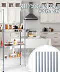4 Pack 74 Inch Wire Shelving Post Set With Eight Heavy Duty Chrome Pole Sections And Fifty Shelf Clips shown in kitchen