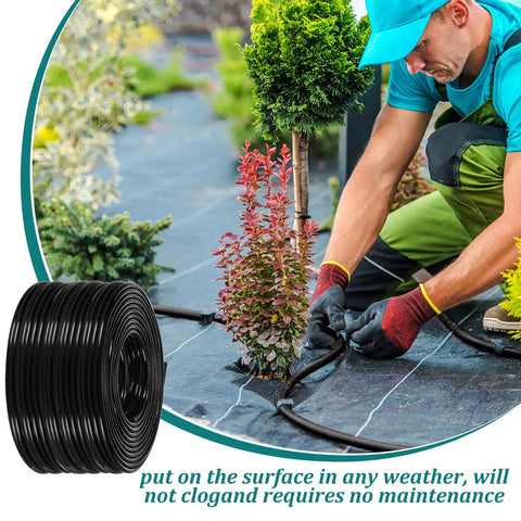 Gardener using 1640 Feet One Quarter Inch Drip Irrigation Tubing Kit For Garden And Lawn No Fuss Setup Drip Line Watering System