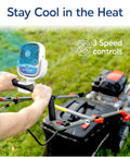 Cordless Personal Air Cooler With USB Charging 3 Speed Options Universal Clamp on lawn mower handle