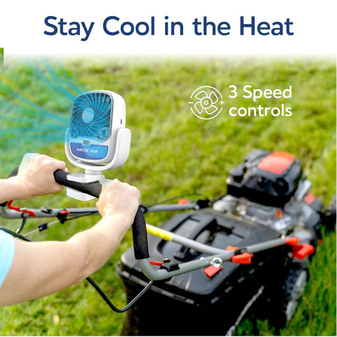 Cordless Personal Air Cooler With USB Charging 3 Speed Options Universal Clamp on lawn mower handle