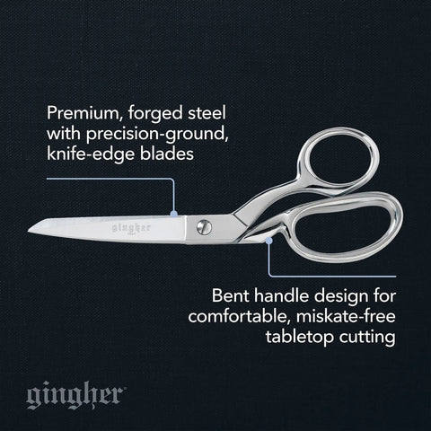 8 Inch Knife Edge Dressmaker Scissors For Fabric Cutting And Sewing, Bent-Handle Pro-Grade Shears With Flat-Sitting Design For Long Pattern And Seam Cuts, Forged Steel With Comfortable Grip For Smooth, Heavy-Duty Performance.