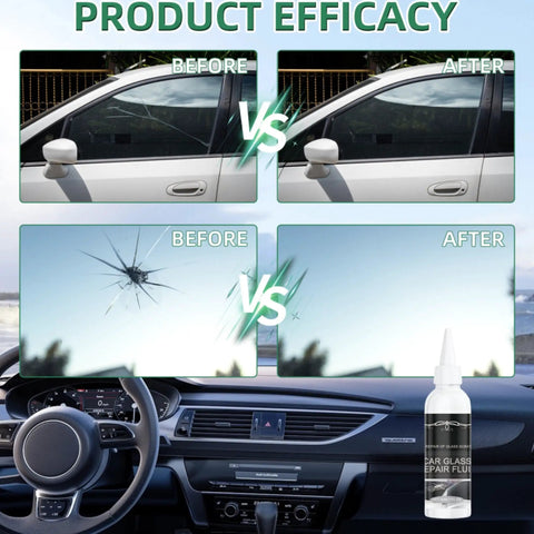 Windshield Chip And Crack Repair Kit With 30ml Resin For Quick Fix Of Chips, Cracks, Stars And Spider Cracks, before and after glass repair.