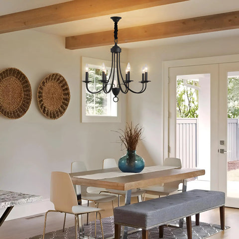 8-Light Black Chandeliers For Dining Room And Kitchen, Vintage Farmhouse Candle Chandelier With E12 Base in dining area