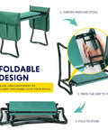 Garden Kneeler And Seat Foldable Bench With Soft EVA Foam Pad For Comfort All In One Outdoor Stool For Gardening Fishing And Camping Two Tool Pouches Included Green.