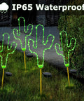 2 Pack Solar Cactus Walkway Lights For Outdoor Garden Pathway Lawn Patio Decor Waterproof Stake Lights glowing at night