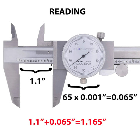 Dial Caliper 0-8 Inch Stainless Steel With Double Shock Proof Design For Home DIYers And Pros, 1.5 Inch Dial, measurement reading