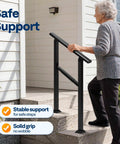 Rock Solid Outdoor Handrail For Stairs And Deck Heavy Duty Straight Rail on outdoor stairs with elderly user, durable support.