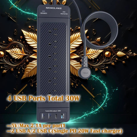 Heavy Duty Surge Protector Power Strip With 18 Wide Spaced Outlets And 4 USB Ports Two USB A And Two USB C With PD 20W