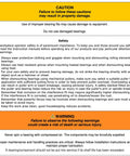 Front view of bearing safety label with caution and warning sections; orange warning bar at bottom.