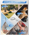 Image showing uses of 20 Pack Alloy M3.5 D Shape Locking Quick Links for camping, dog leash, lifting, and climbing.