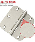 Heavy Duty Brushed Nickel Door Hinges 3.5 Inch Rounded Corners 48 Pack 270 Degree Rotation Slick Plain Bearing Cabinet Hardware Includes Screws No Mess Setup For Doors Drawers Wardrobe close-up showing the high-quality brushed finish.