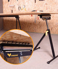 Three In One Roller Stand For Woodworking With 132 Lb Load Capacity And Outfeed Roller, black steel frame in workshop