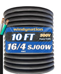 Top Shelf 10 Foot 16 4 SJOOW Portable Power Extension Cable Cord 16 AWG Four Conductor Weatherproof, flexible rubber jacket.