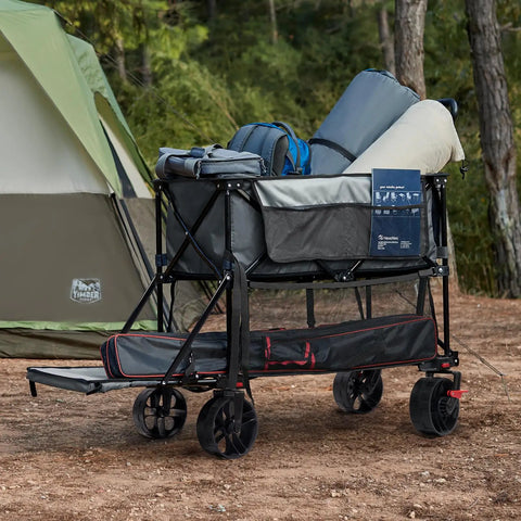 400L Large Capacity Folding Wagon With Brakes, 54 Inch Extender, Double Decker Cart, Beefy Heavy Duty Collapsible Wagon Up To 450lbs