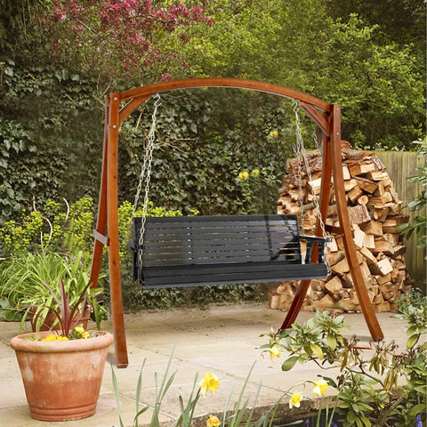 Upgraded Patio Wooden Porch Swing For Courtyard And Garden, Heavy Duty 880 Lbs Swing Chair Bench With Adjustable Chains