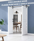 DIY Ready Space Saving Bi-Fold Barn Door Kit With Sliding Hardware, Waterproof PVC Surface, shown installed in dining room.
