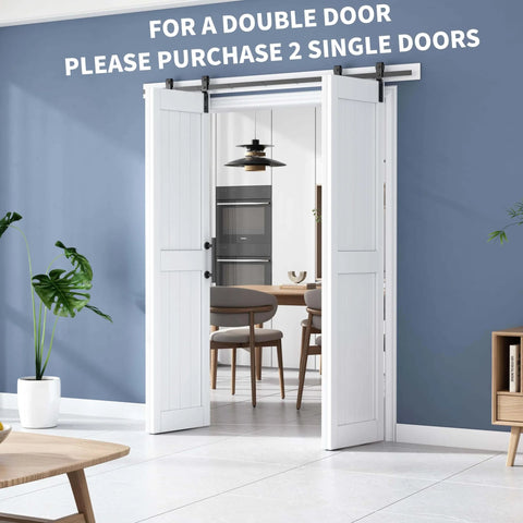 DIY Ready Space Saving Bi-Fold Barn Door Kit With Sliding Hardware, Waterproof PVC Surface, shown installed in dining room.