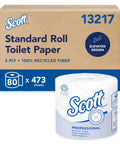 Scott Standard Roll Toilet Paper box, 80 rolls x 473 sheets, 2-ply, 100% recycled fiber, elevated design