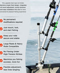 Heavy-Duty Triple Rod Tree For Boats, 3 Aluminum Rod Holders With 360 Degree Swivel And 180 Degree Tilt, Gunnel Track Mount Trolling Rack - Fits Kayaks, Fishing Boats, And Small Vessels, mounted on boat rail