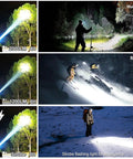 Rechargeable 2000 Lumen Headlamp With Zoomable Spot And Flood Beams in use for hunting, skiing, and emergencies at night.