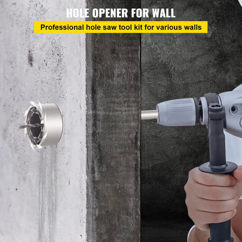 Heavy-Duty Concrete Hole Saw Kit With SDS Plus And SDS Max Shanks, 10-Piece Set for wall drilling using rotary hammer.