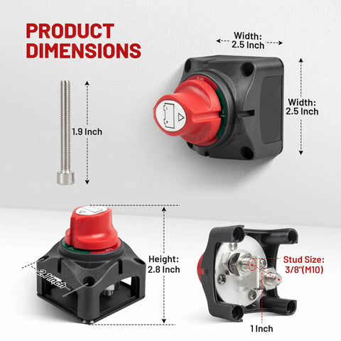 Heavy Duty On Off Battery Disconnect Switch For 12V To 48V 275A Continuous 455A Peak Automotive RV Marine Ignition Protected