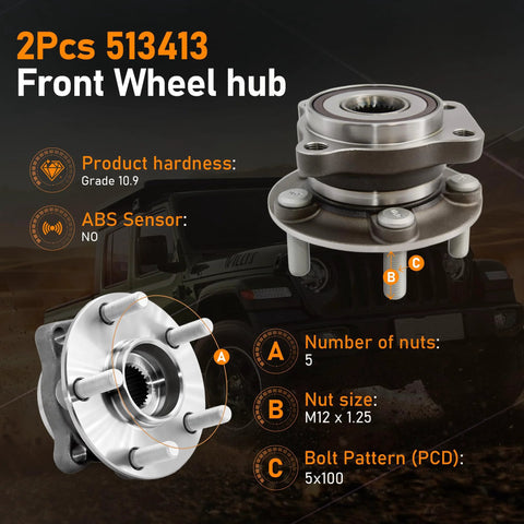 Front Wheel Hub Bearing Assembly 5 Lug With ABS 513413 Two Pack for Subaru Forester 2014 2018 Impreza 2014 2019 Crosstrek