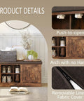 Rustic Brown Entryway Shoe Bench With Doors Cushioned Seat 2 Tier Shoe Rack With Six Cubbies 31.5 Inch L 13.8 Inch W Cabinet Organizer