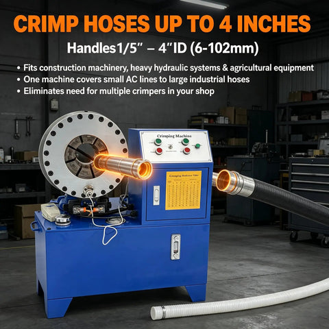 Top Tier 220V Electric Hydraulic Hose Crimper For Auto And Shop Use Covers 1/5 To 4 Inch Tubes Includes 14 Interchangeable Dies.