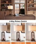 All In One 26 Inch Set Of 2 Farmhouse Table Lamps With USB And USB C Ports in home office with 4-way rotary switch and lighting modes.