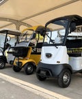 Heavy Duty 60V 800W AC Motor Mobility Scooter With 14.9 Inch Tires And Heckuva 28 Mile Range, Really Smooth Operator Electric Golf Cart For Farm Or Beach At A Slick 12 MPH Top Speed In Green, showcased in a lineup of three scooters.