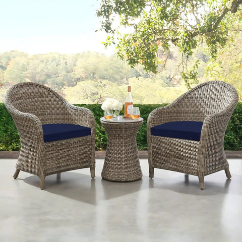 Set Of 4 Navy Outdoor Chair Cushions Water Resistant With Ties 17 By 16 By 2 Inches High Density Foam Seats on patio furniture
