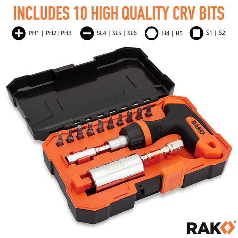 Universal Socket Tool Set For Men 15 Piece Gift Kit With 1/4 To 3/4 Inch Wrench Grip, T Handle Ratchet Driver, 10 Screwdriver Bits