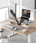 Built Tough Heavy Duty Dual Monitor Arm Stand With Full Motion Adjustment Fits 17 To 32 Inch Screens Supports 20 Lbs Per Arm zero sagging steel frame in an ergonomic desk setup.