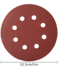 Awesome 100 Piece Sandpaper Set With 125Mm Hook Loop Discs Ranging From Rough 80 Grit To Ultra Smooth 3000 Grit showing a 125mm sanding disc with vacuum holes.