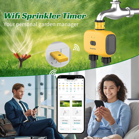 WiFi Sprinkler Timer Two Zone With App Control For Travel, Smart Irrigation System For Outdoor Hose And Lawn Care, Brass Inlet