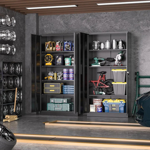 72 Inch Tall Locking Metal Garage Storage Cabinet With Doors And Four Shelves Built Tough Black Tool Steel Cabinet