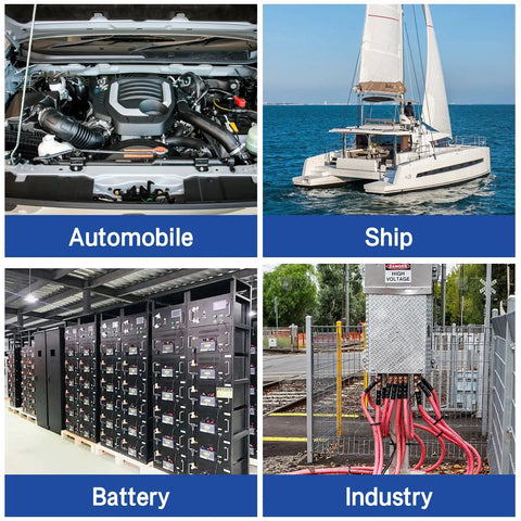 Heavy Duty Battery Lugs Set 10 Pieces For 1/0 To 3/8 Inch Cable With 3 To 1 Heat Shrink Tubing Ring Terminals Copper Eyelets Electrical Connectors UL Listed For Automotive Marine And DIY Power Projects. Automotive marine battery industry applications