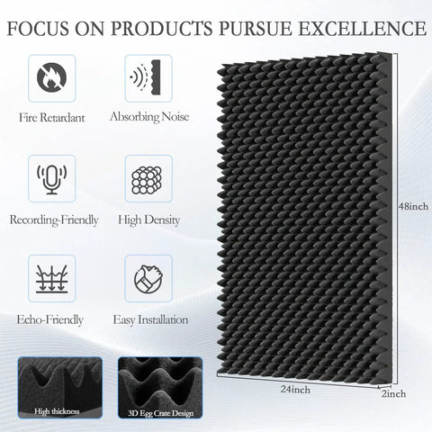 Gamechanging 1 Pack Egg Crate Acoustic Foam Panels High Density Soundproof WallTiles 24x48 inch black panel with 3D design.