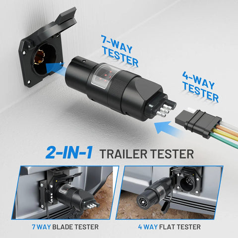360 Degree Rotatable 7-Pin And 4-Pin Trailer Wiring Tester With 6 LED Indicators Swivel 7-Way To 4-Way Plug Adapter For Tow Hitch RV Truck Trailer Wiring Sockets, black plastic