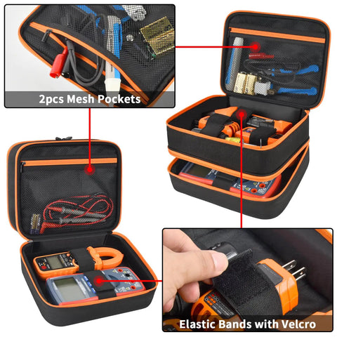 Tough Travel Tool Case Bag For ET310 Breaker Finder And RT250 GFCI Tester Two Layer Pro Grade Organizer shown open with tools inside