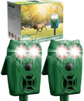 Solar Ultrasonic Animal Repellent With Motion Sensor And LED Lights, Waterproof Yard Deterrent For Deer Coyotes Raccoons And Cats, PIR Sensor Detects Up To 26 Feet At 110 Degree Coverage, Eco Friendly Solar Power 2-pack